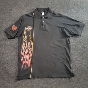 Harley Davidson Polo Shirt Flames Black Men's XL Short Sleeve '06 Virginia Beach